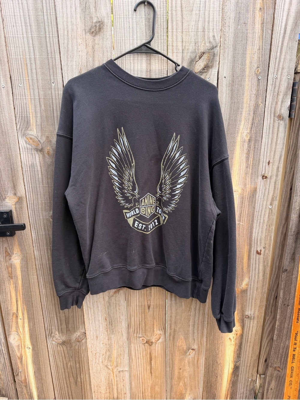 Anine Bing Black Crewneck Sweatshirt with Kenny Gold Wings Graphic Size Medium